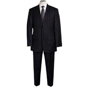 Alfani Mens Black 2 Piece Suit Jacket 38R Pants 32W 30L Wool Cashmere Blend